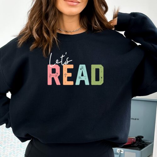 Let's Read Book Lover Librarian Teacher Nerd Literature Cute Sweatshirt image 0