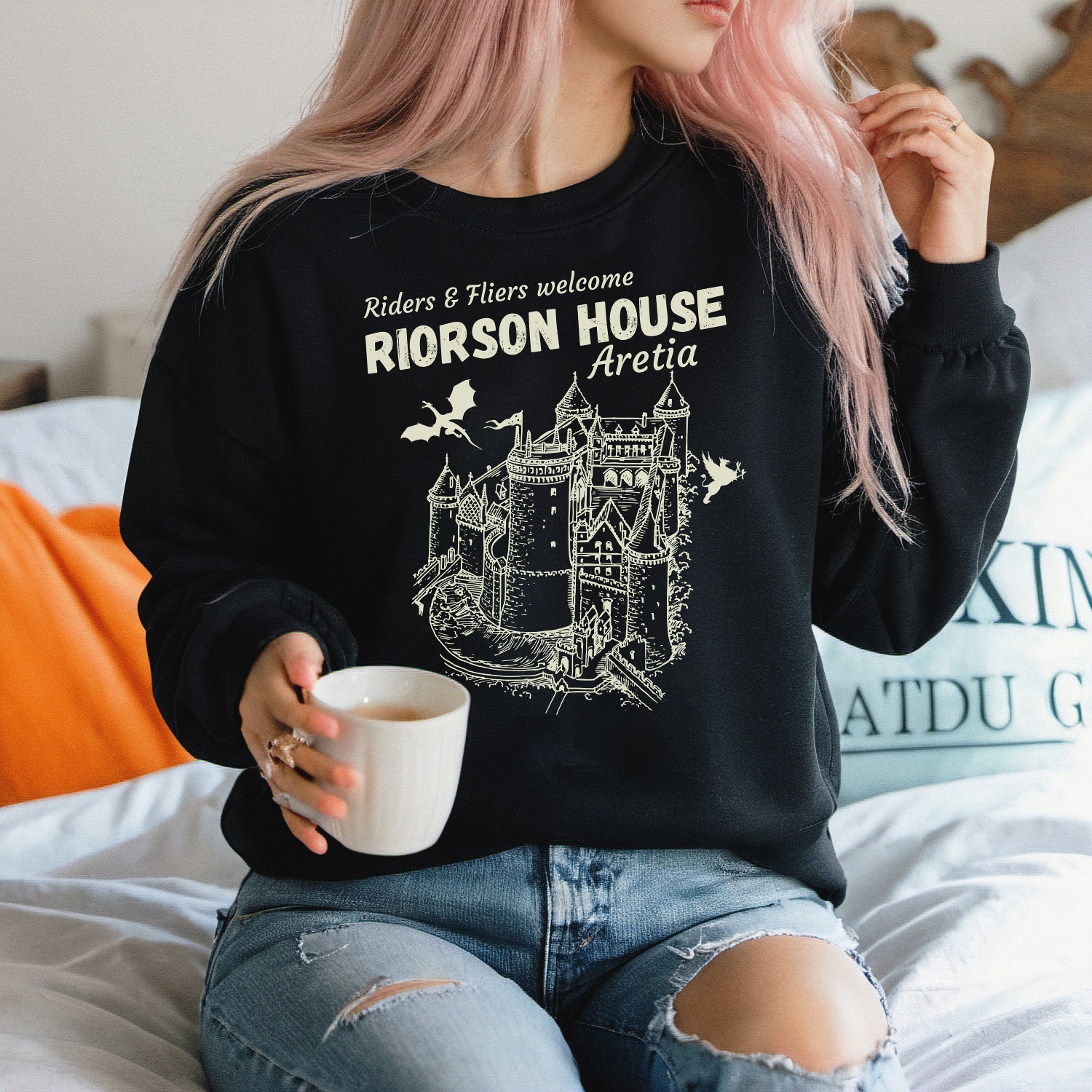 Reading Book Dragon Christmas Birthday Gothic Trendy Fandom Sweatshirt image 6