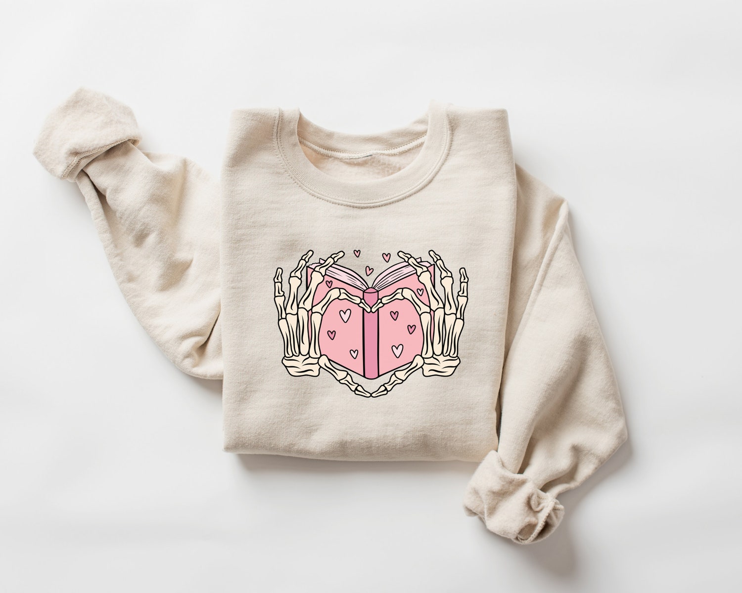 Book Lover Valentine's Day Heart Sign Women's Bones Hand Cute Sweatshirt image 2