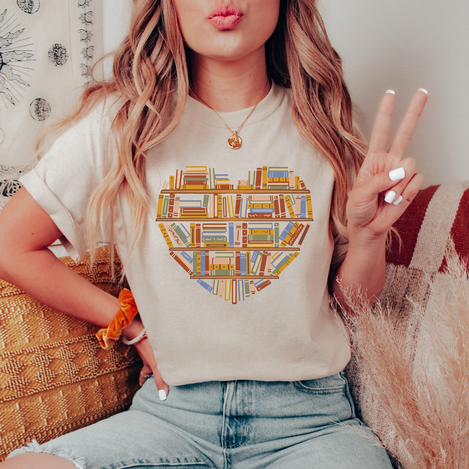 Book Lover Librarian Shelf Literary Christmas Birthday Heart Cute Shirt image 4