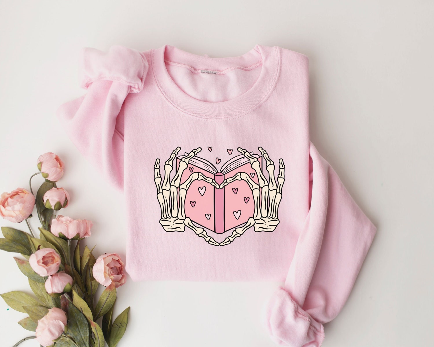 Book Lover Valentine's Day Heart Sign Women's Bones Hand Cute Sweatshirt image 1