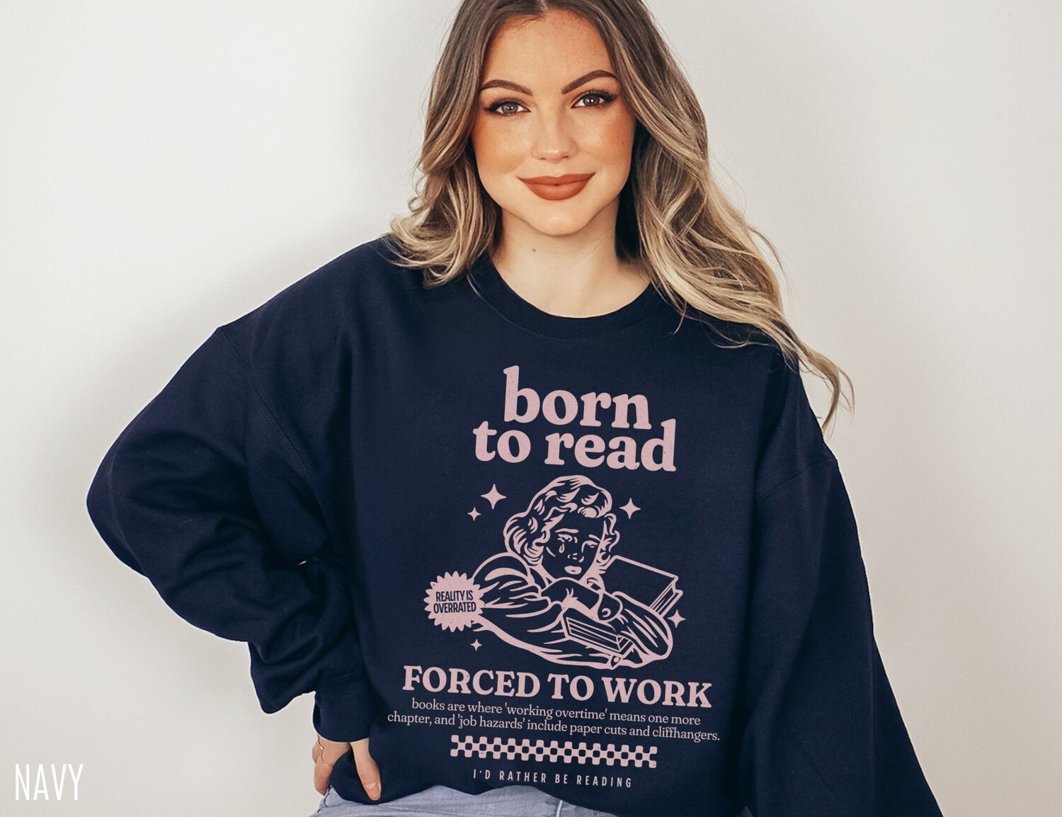 Retro Born to Read Bookworm Funny Lover Addict Librarian Women Sweatshirt image 3