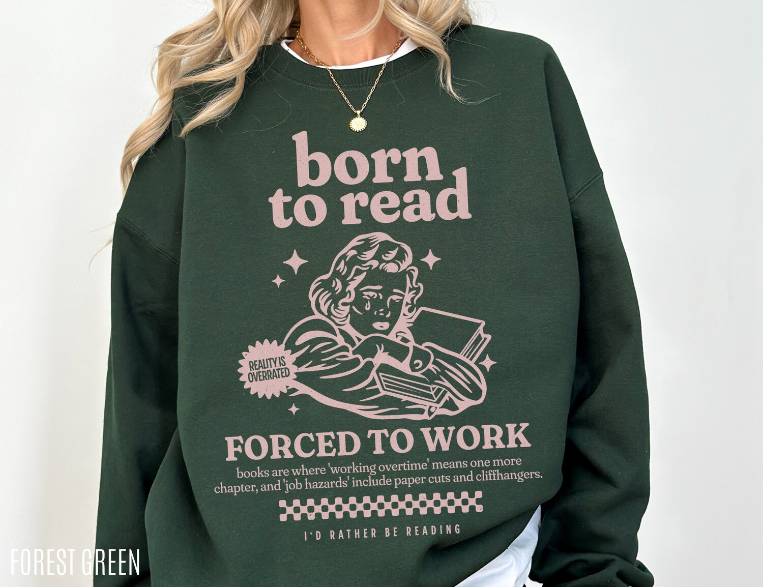 Retro Born to Read Bookworm Funny Lover Addict Librarian Women Sweatshirt image 5