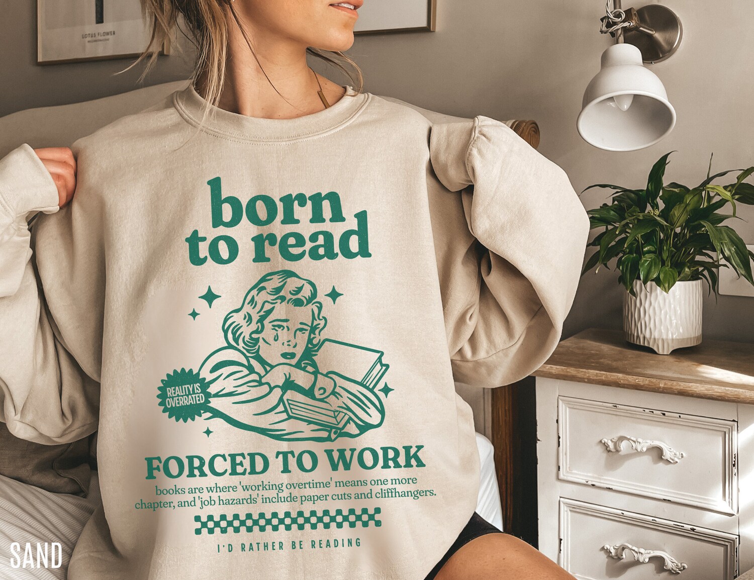 Retro Born to Read Bookworm Funny Lover Addict Librarian Women Sweatshirt image 4