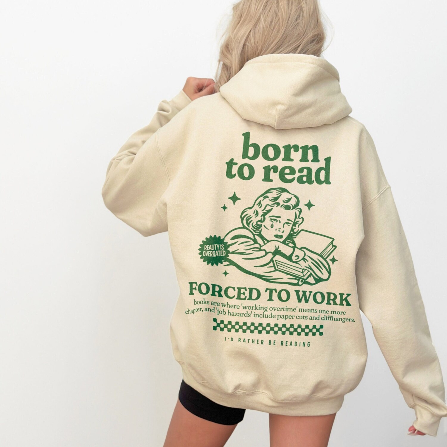 Born To Read Hoodie Forced To Work Funny Bookish Lover Women Sweatshirt image 2