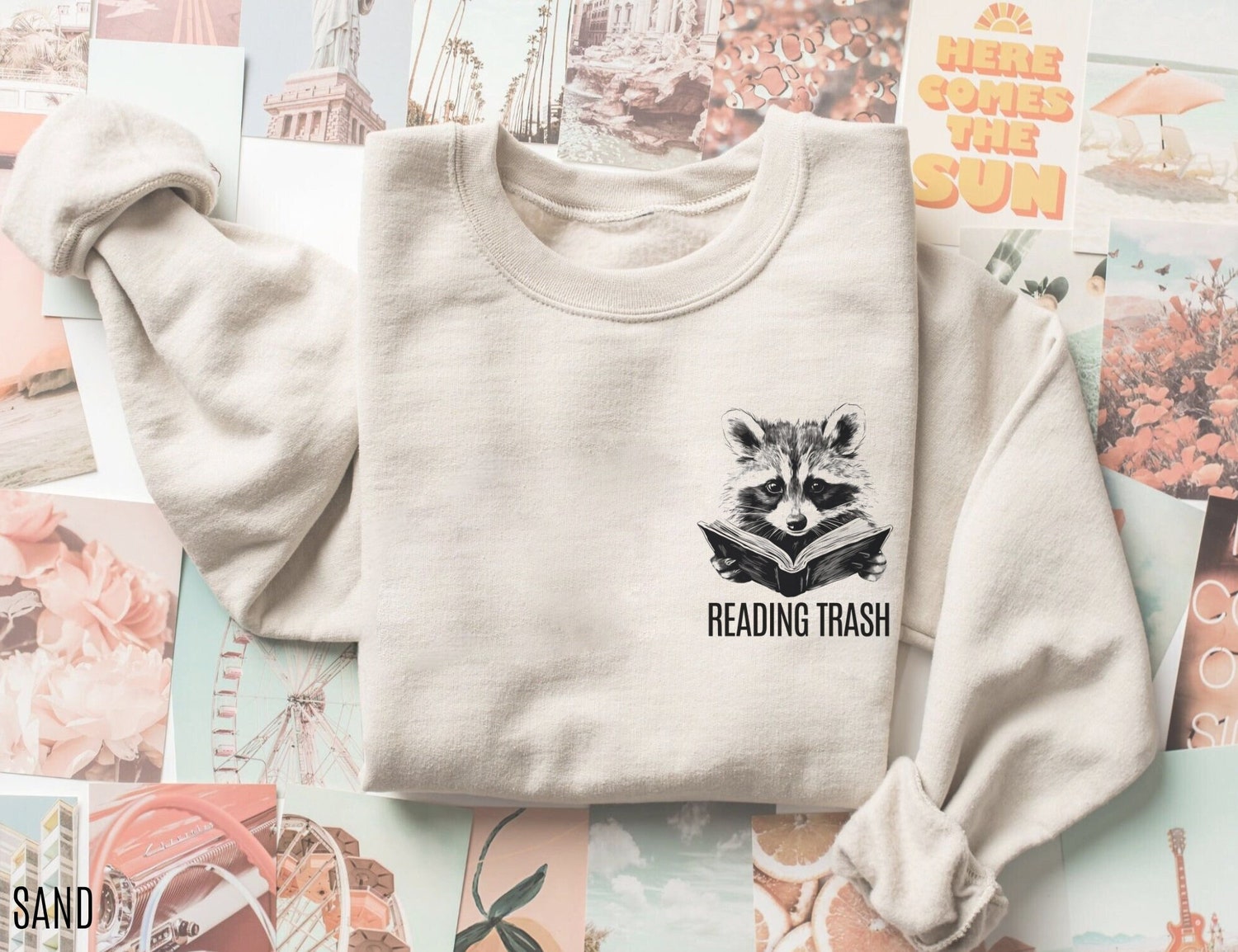 Reading Trash Smut Lover Bookish Spicy Racoon Animal Cute Funny Sweatshirt image 1