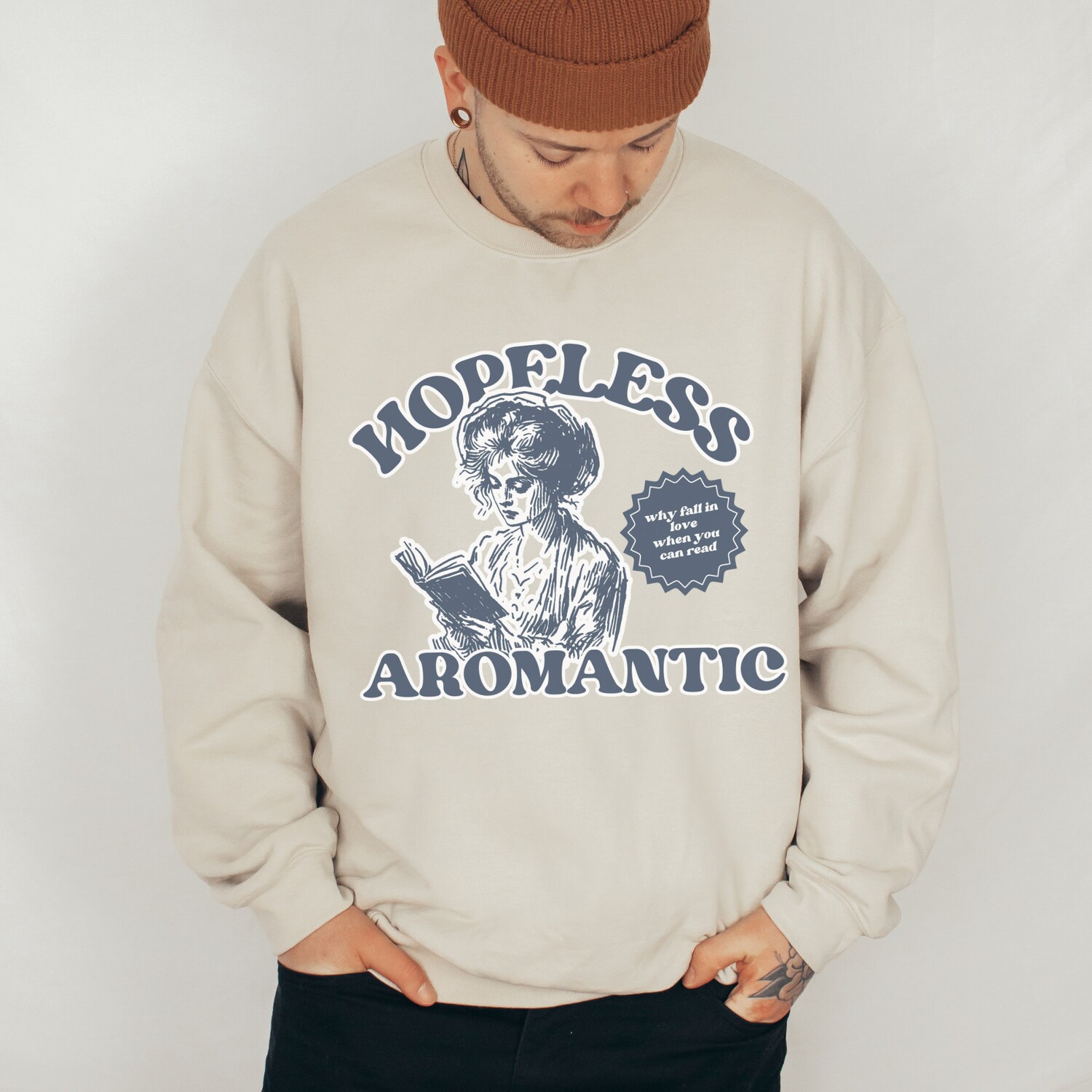 AROACE Hopeless Aromantic Bookish Asexual Pride LGBTQ Lovers Sweatshirt image 2