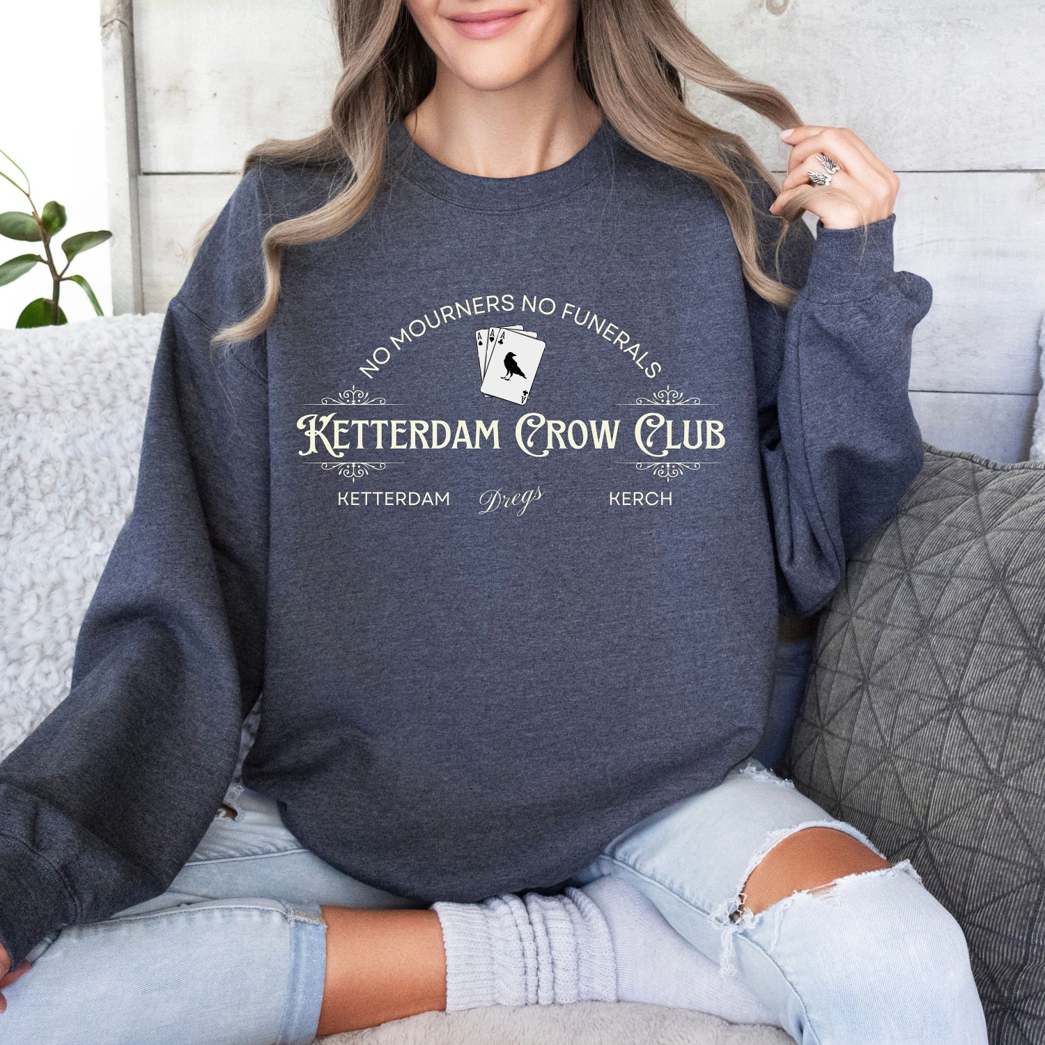 Vintage Ketterdam Crow Club Reading Book Teacher Literary Fandom Sweatshirt image 8