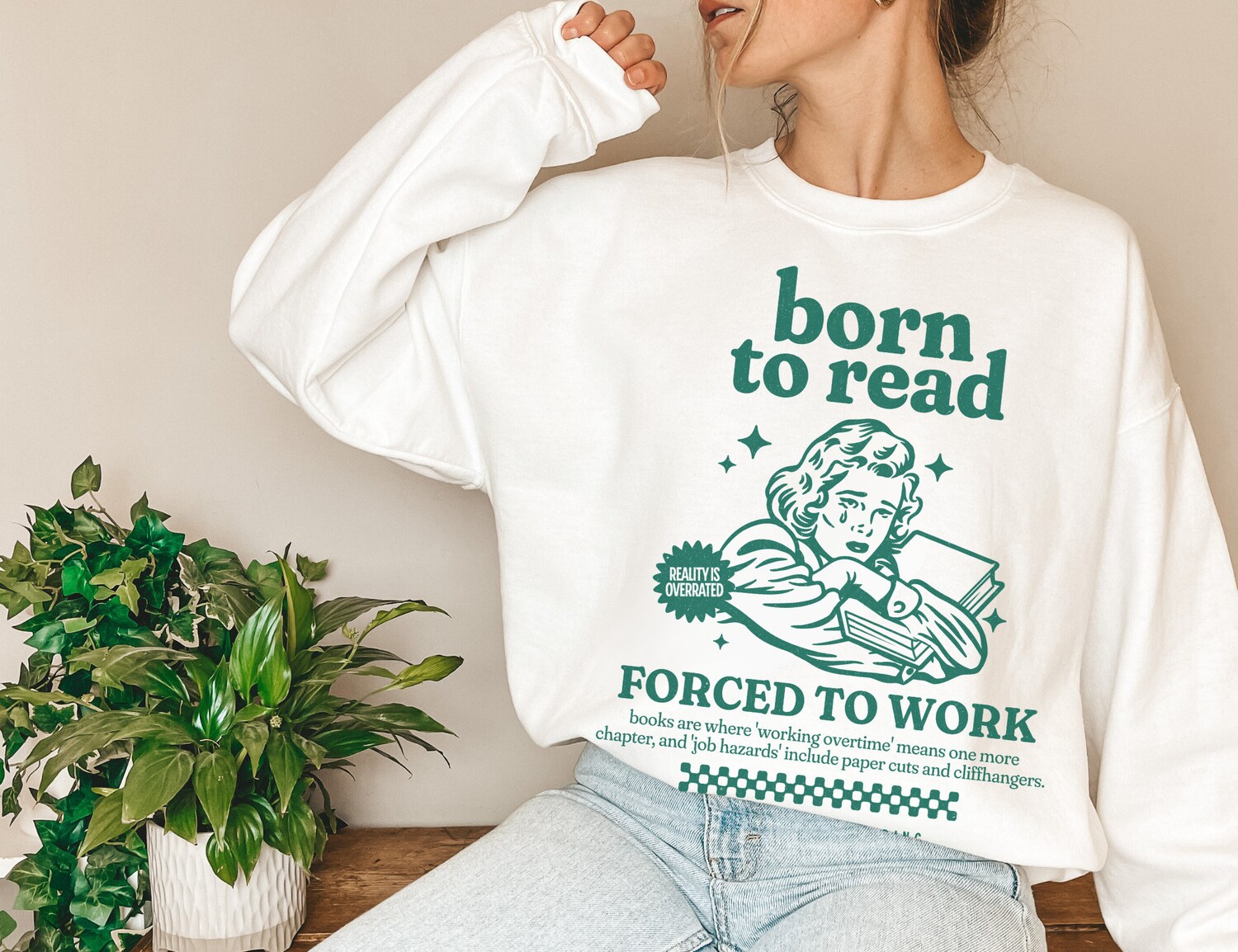 Retro Born to Read Bookworm Funny Lover Addict Librarian Women Sweatshirt image 1