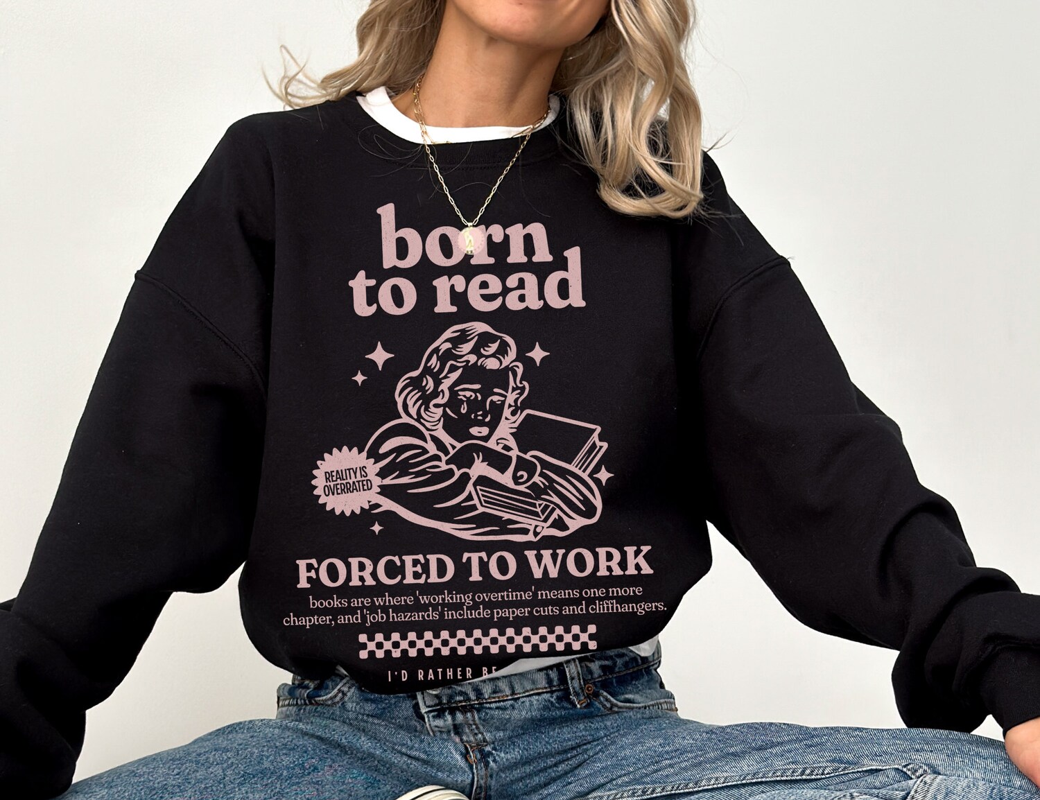 Retro Born to Read Bookworm Funny Lover Addict Librarian Women Sweatshirt image 2