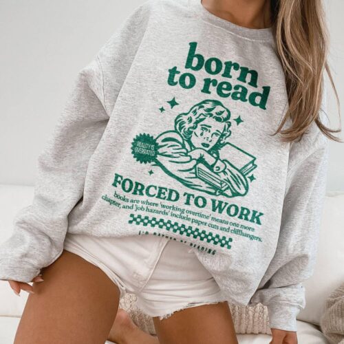 Retro Born to Read Bookworm Funny Lover Addict Librarian Women Sweatshirt image 0