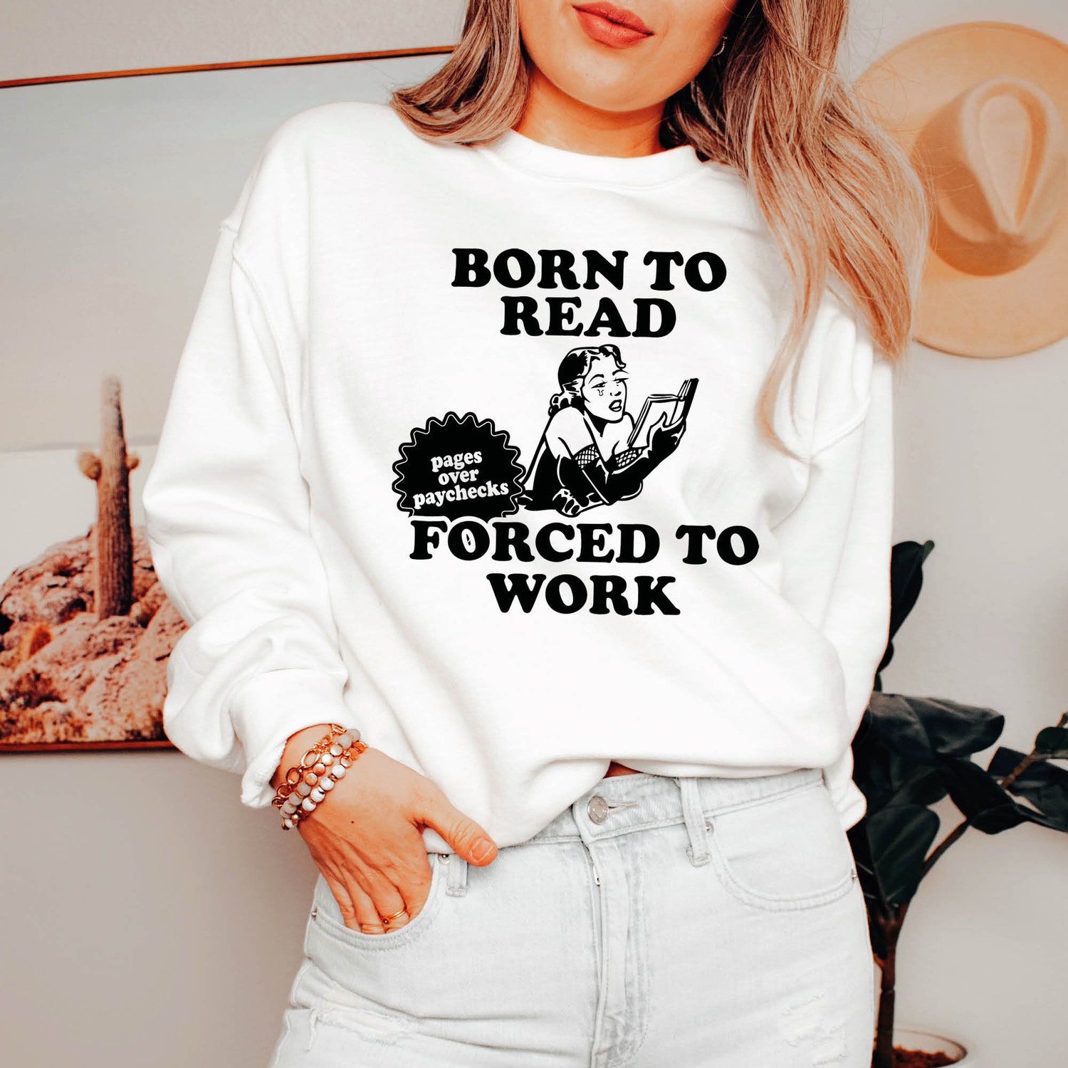 Born To Read Bookish Forced To Work Pages Over Paycheck Addict Dark Romance Sweatshirt image 3