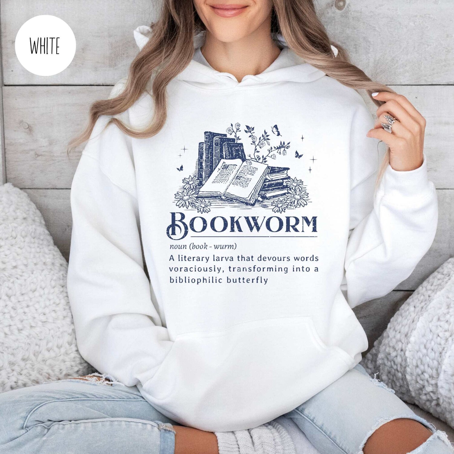 Vintage Bookworm Definition Lovers Reading Bibliophiles Floral Girly Hoodie image 3