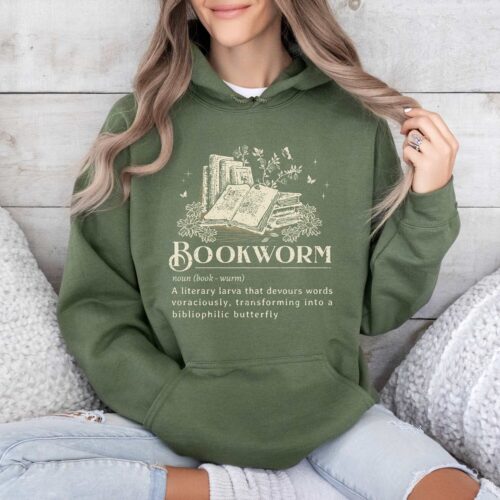 Vintage Bookworm Definition Lovers Reading Bibliophiles Floral Girly Hoodie image 0