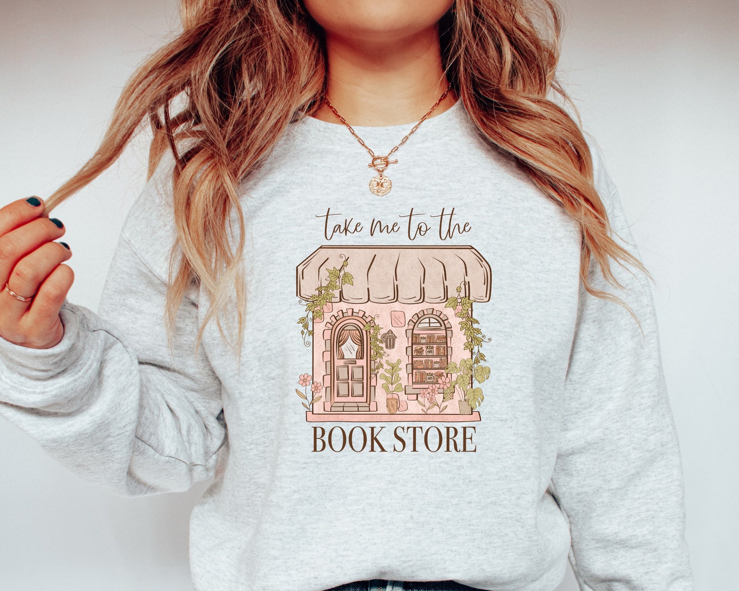 Take Me To The Bookstore Lover Reading Flower Floral Teacher Sweatshirt image 2