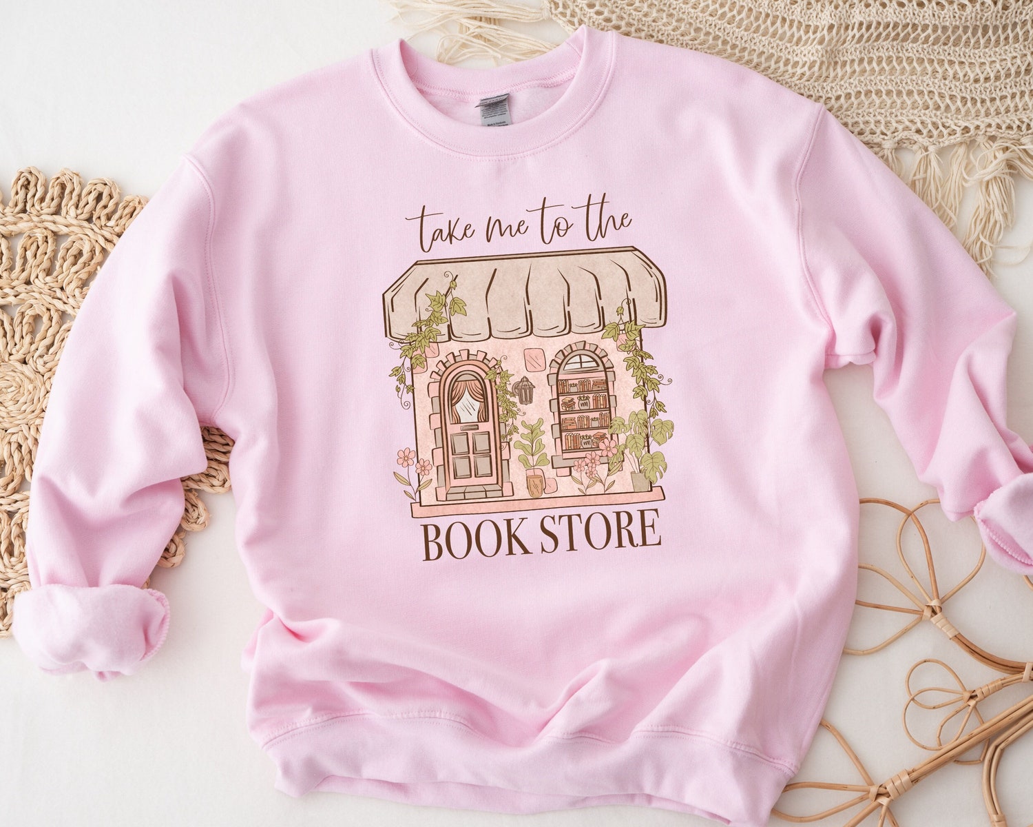 Take Me To The Bookstore Lover Reading Flower Floral Teacher Sweatshirt image 1