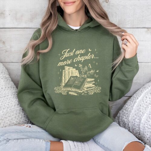 Vintage Just One More Chapter Book Lovers Reading Bibliophiles Floral Girly Hoodie image 0