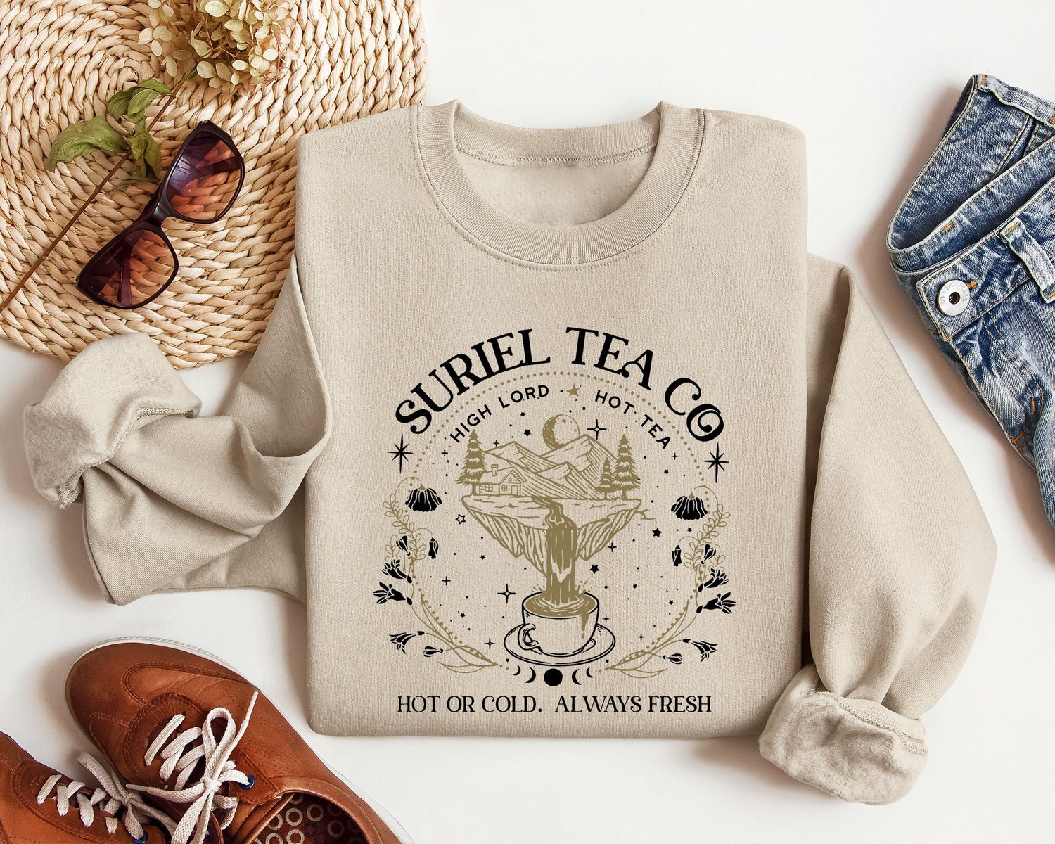 Retro Suriel Tea Co Acotar Bookish A Court Of Thorns And Roses SJM Sweatshirt image 1