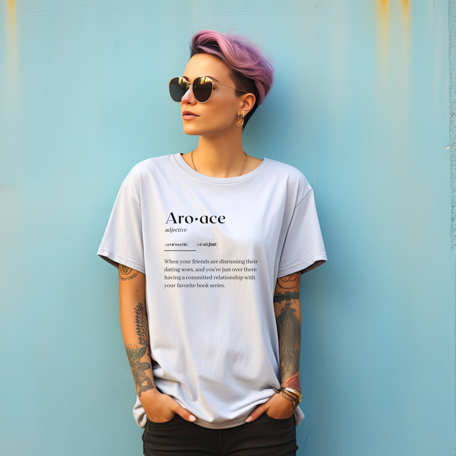 Aroace Definition Funny Ace Pride Aromantic Asexual Bookish Queer Shirt image 3