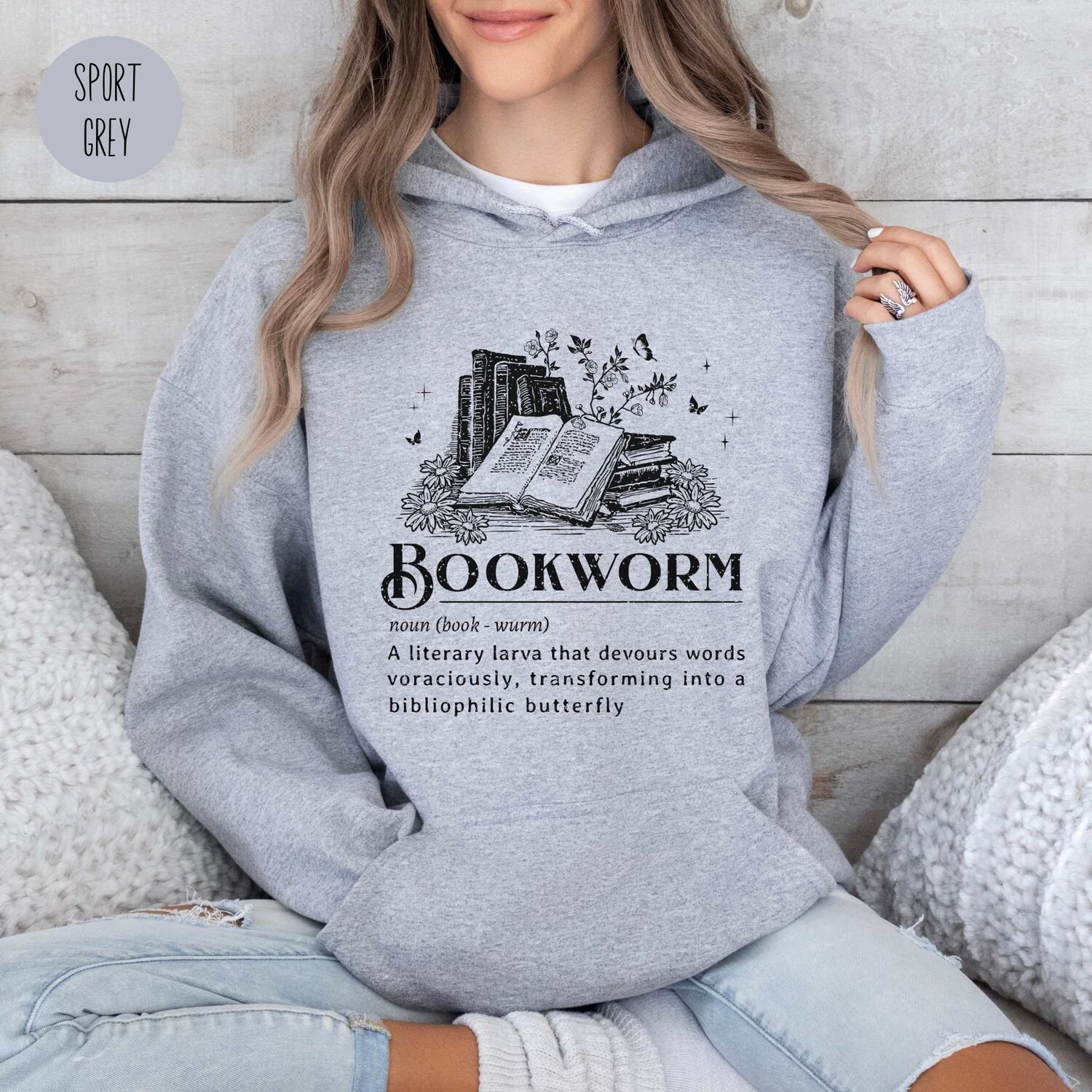 Vintage Bookworm Definition Lovers Reading Bibliophiles Floral Girly Hoodie image 4