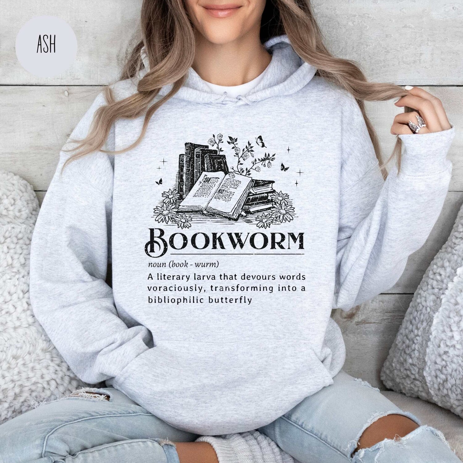 Vintage Bookworm Definition Lovers Reading Bibliophiles Floral Girly Hoodie image 5