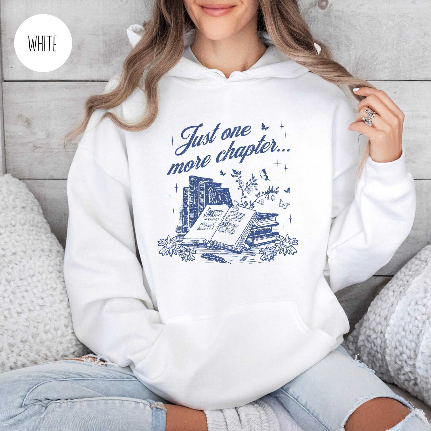 Vintage Just One More Chapter Book Lovers Reading Bibliophiles Floral Girly Hoodie image 2