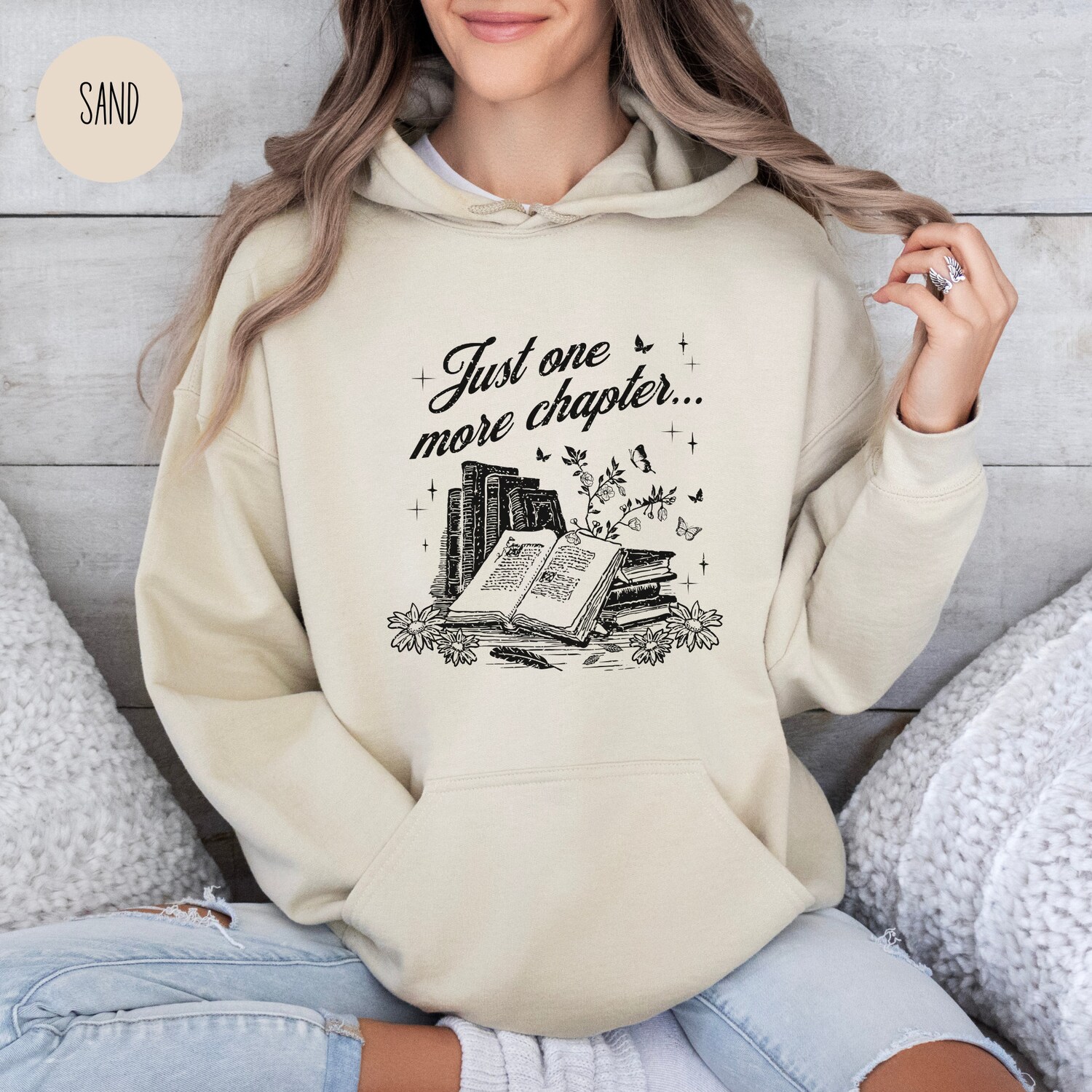 Vintage Just One More Chapter Book Lovers Reading Bibliophiles Floral Girly Hoodie image 3