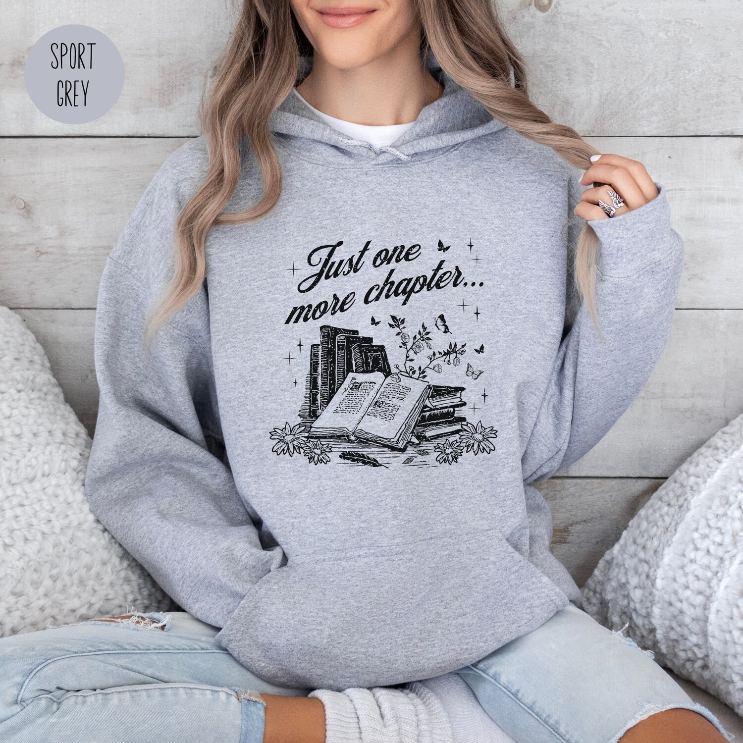 Vintage Just One More Chapter Book Lovers Reading Bibliophiles Floral Girly Hoodie image 4