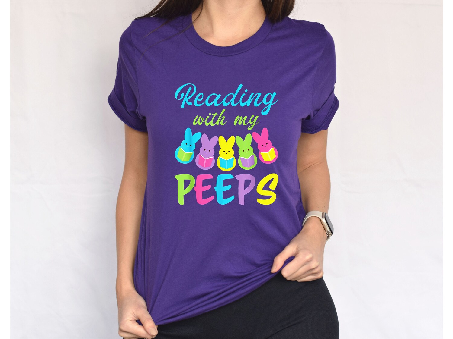 Reading With My Peeps Funny Easter Book Reading Bunny Family Cute Shirt image 3