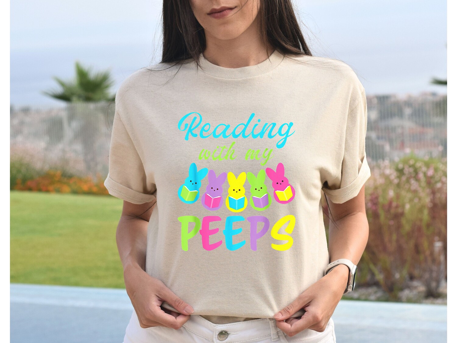 Reading With My Peeps Funny Easter Book Reading Bunny Family Cute Shirt image 2