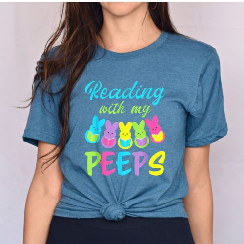 Reading With My Peeps Funny Easter Book Reading Bunny Family Cute Shirt image 0