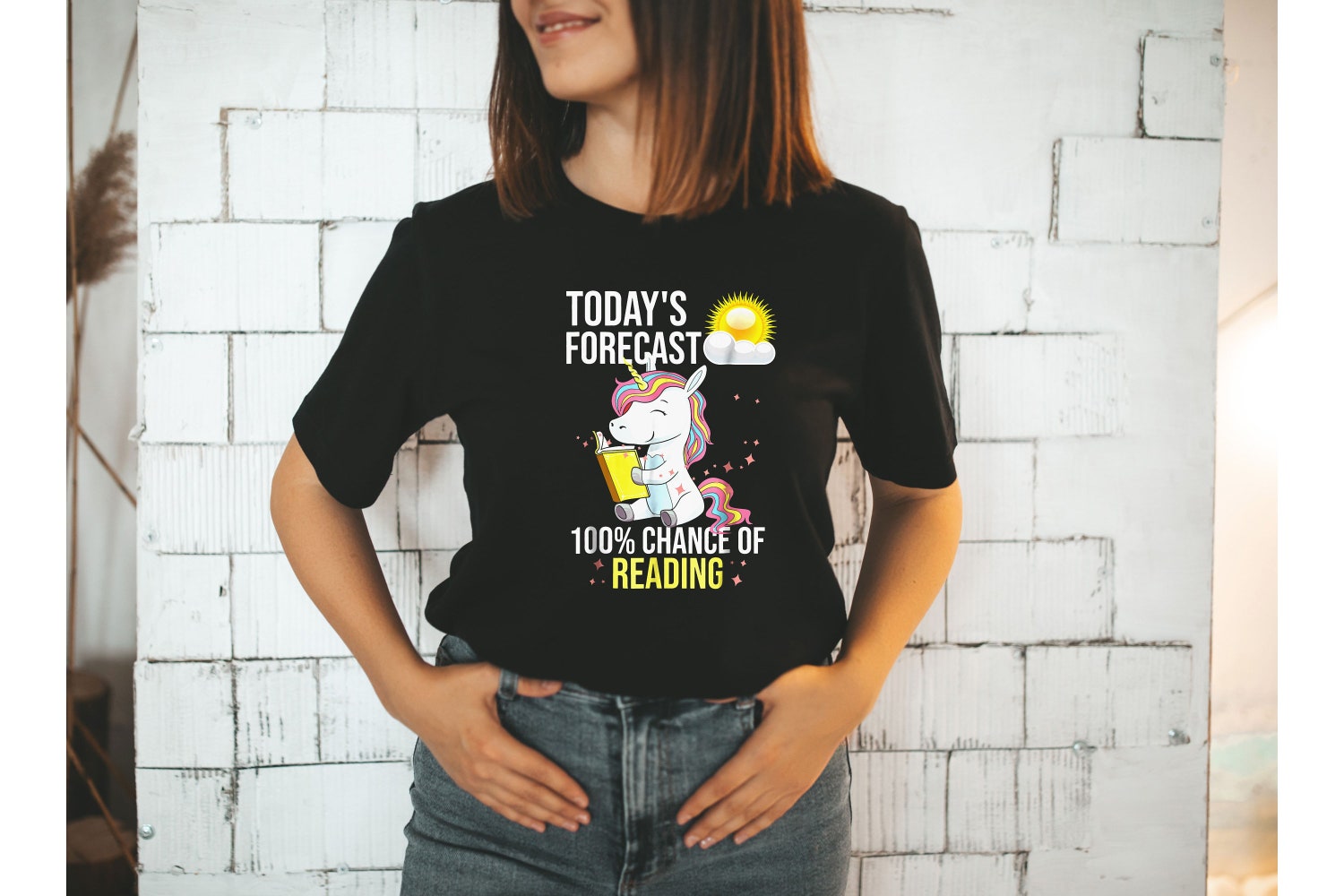 Unicorn Reading A Book Lover Today's Forecast 100% Chance Of Reading Shirt image 2