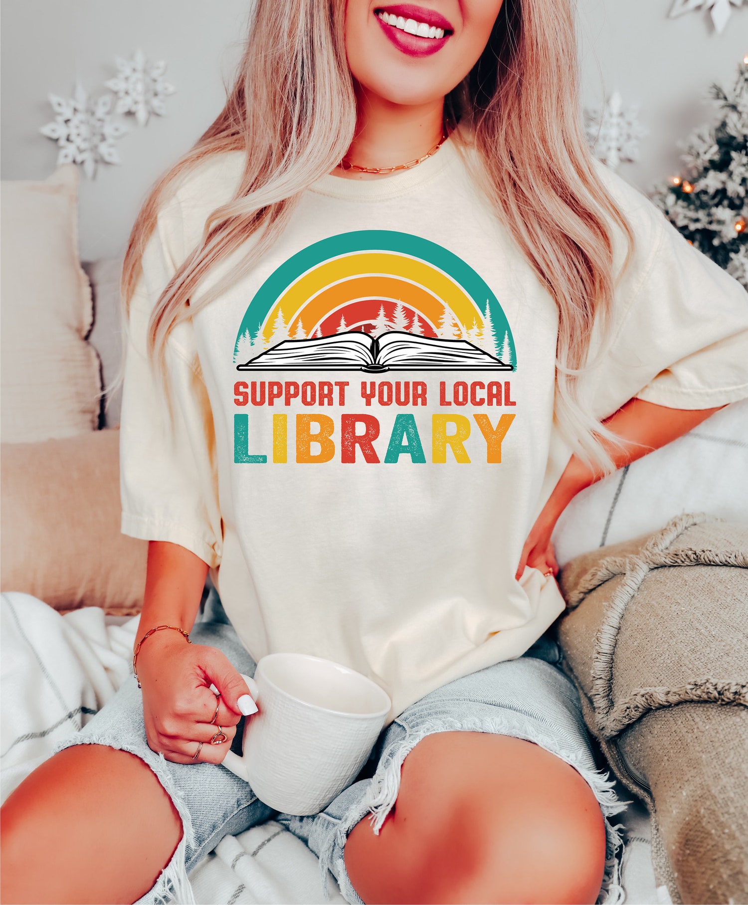 Support Your Local Library Lover Book Nerd Student Teacher Women Shirt image 2