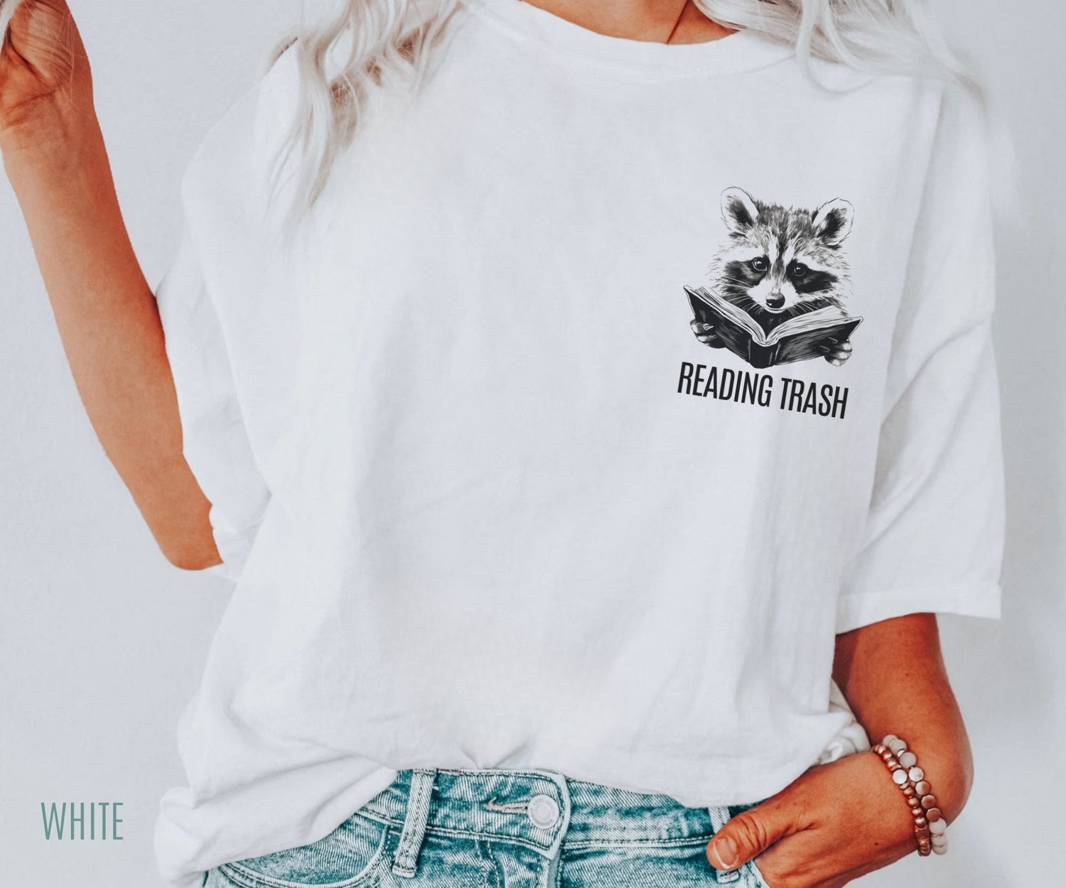 Reading Trash Smut Romance Reader Lover Bookish Funny Cute Racoon Shirt image 2