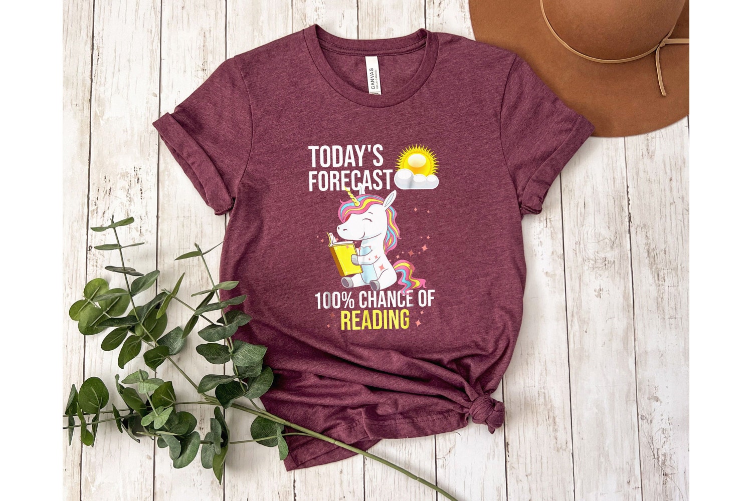 Unicorn Reading A Book Lover Today's Forecast 100% Chance Of Reading Shirt image 1