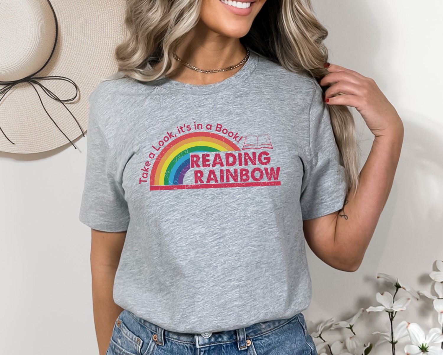 Retro Reading Rainbow Librarian Teacher Appreciation School Book Lover Shirt image 3