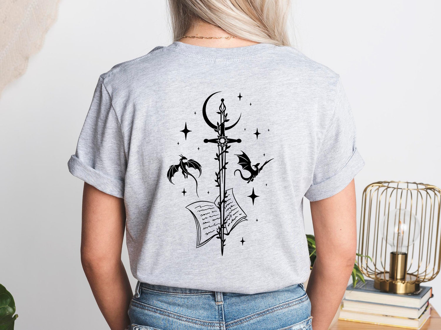 Sword And Dragons Flying Mystical Celestial Fantasy Book Lover Reader Shirt image 3