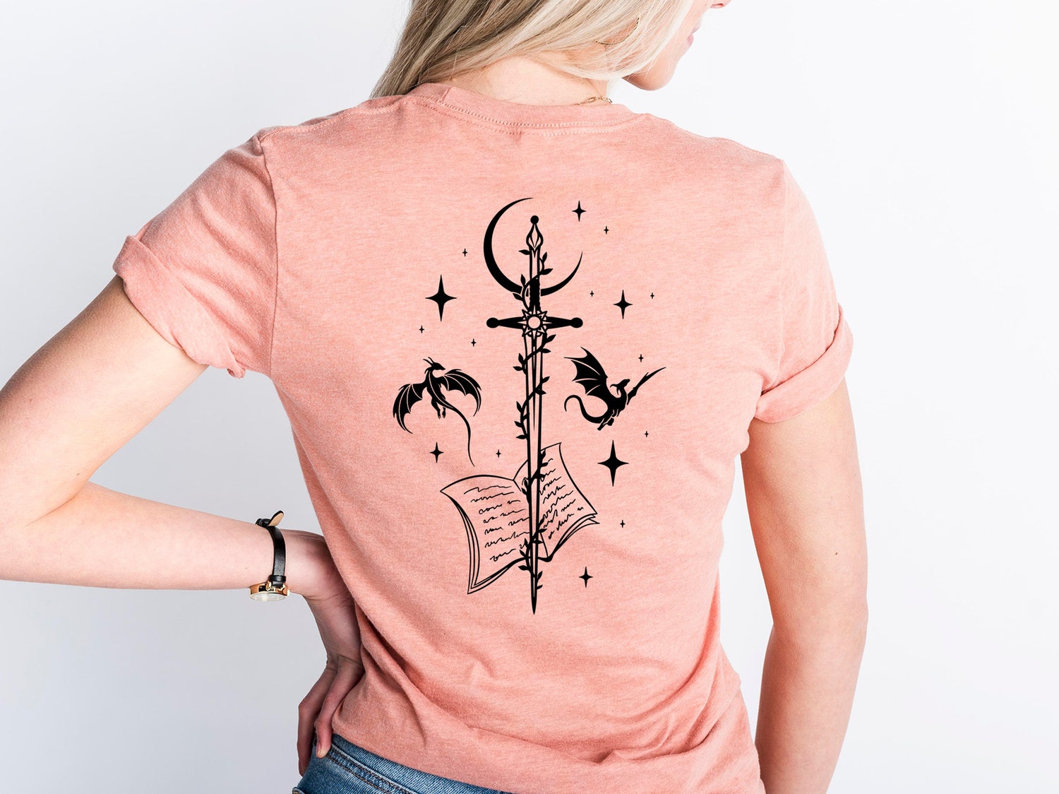 Sword And Dragons Flying Mystical Celestial Fantasy Book Lover Reader Shirt image 1