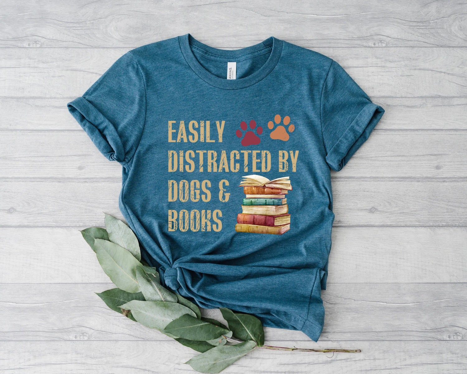 Easily Distracted By Dogs And Books Lover Funny Reader Librarian Shirt image 3