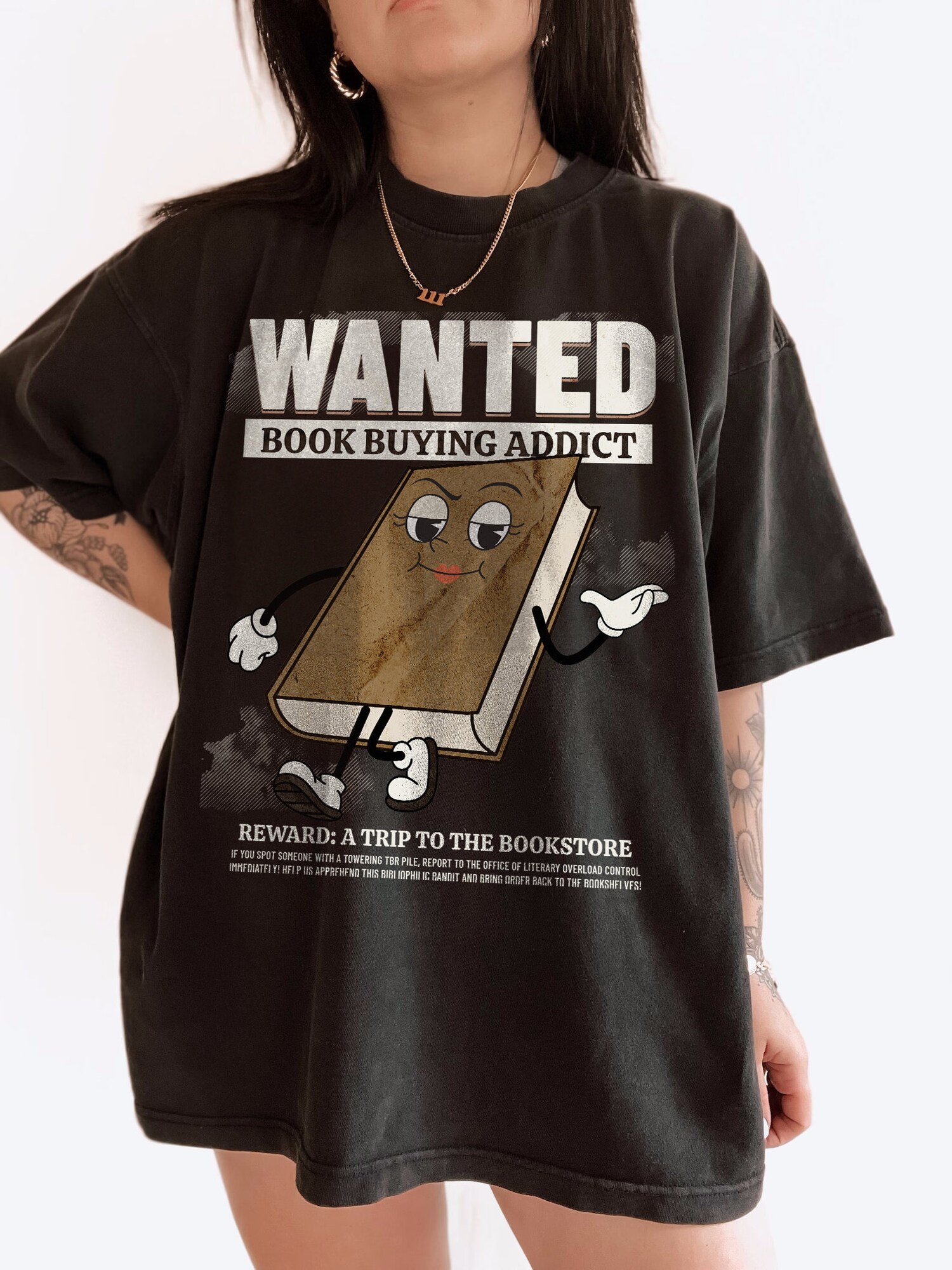 Retro Wanted Book Buying Addict Funny Reader Lover Spicy Death By TBR Pile Shirt image 1