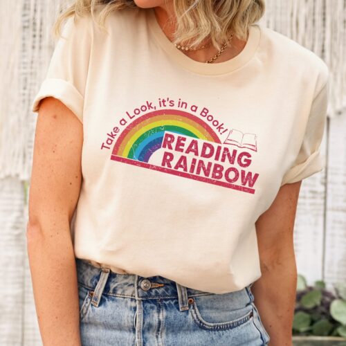 Retro Reading Rainbow Librarian Teacher Appreciation School Book Lover Shirt image 0