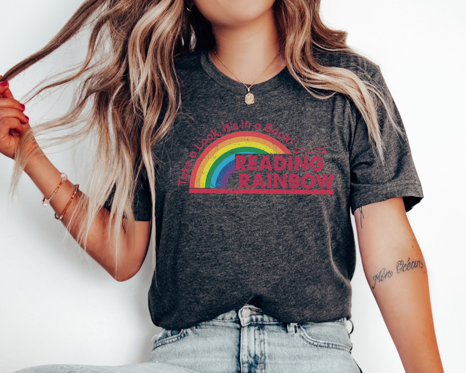 Retro Reading Rainbow Librarian Teacher Appreciation School Book Lover Shirt image 1