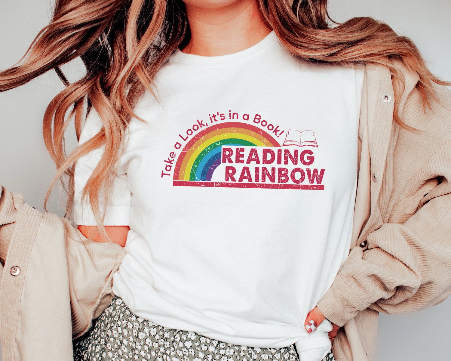 Retro Reading Rainbow Librarian Teacher Appreciation School Book Lover Shirt image 2