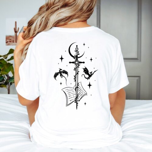 Sword And Dragons Flying Mystical Celestial Fantasy Book Lover Reader Shirt image 0