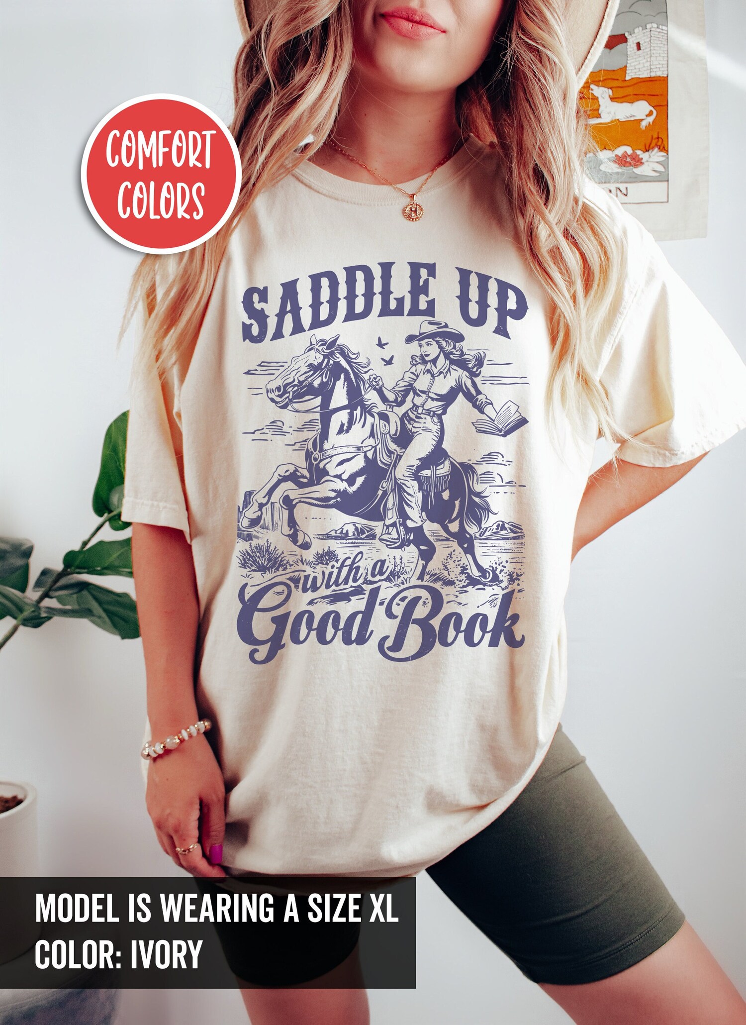 Vintage Saddle Up With A Good Book Cowgirl Romance Smut Lover Romance Reader Western Shirt image 1