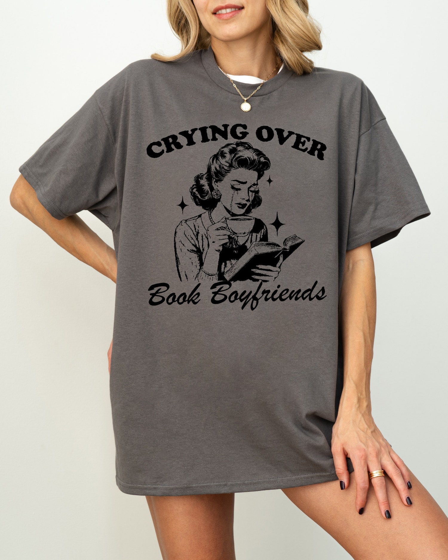 Crying Over Book Boyfriends Literature Lover Women Romance Fantasy Shirt image 3