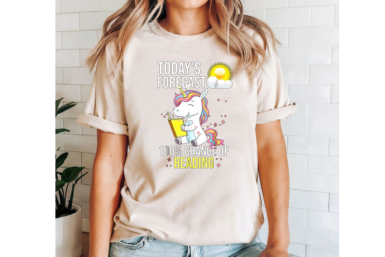 Unicorn Reading A Book Lover Today's Forecast 100% Chance Of Reading Shirt image 3