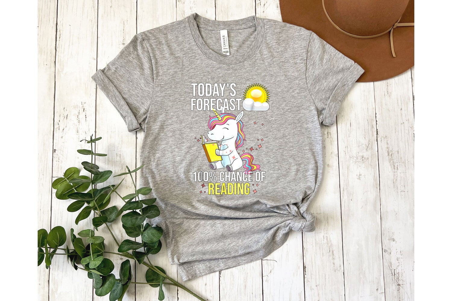 Unicorn Reading A Book Lover Today's Forecast 100% Chance Of Reading Shirt image 4