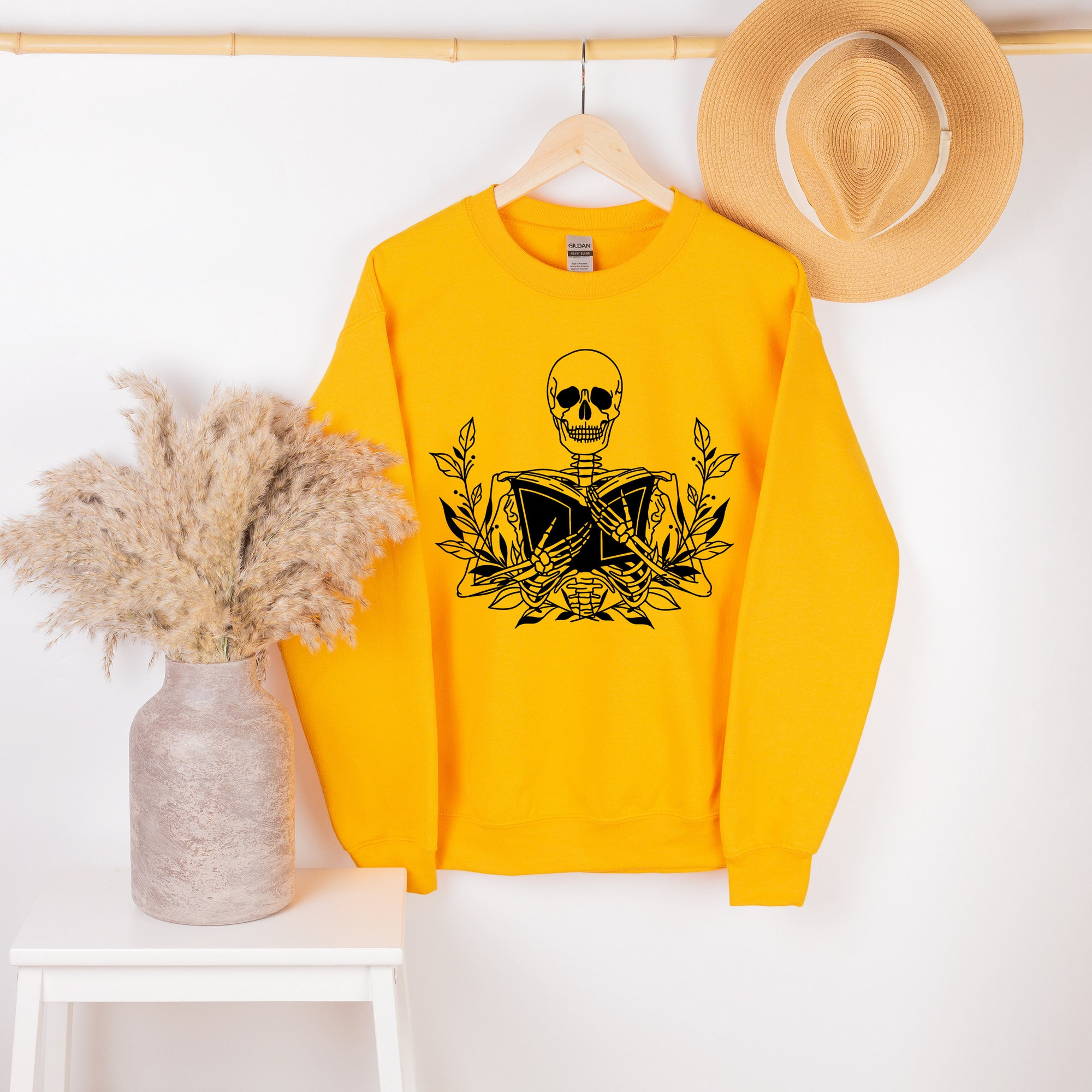 Skeleton With Book Reading Lovers Librarian Women's Halloween Sweatshirt image 1