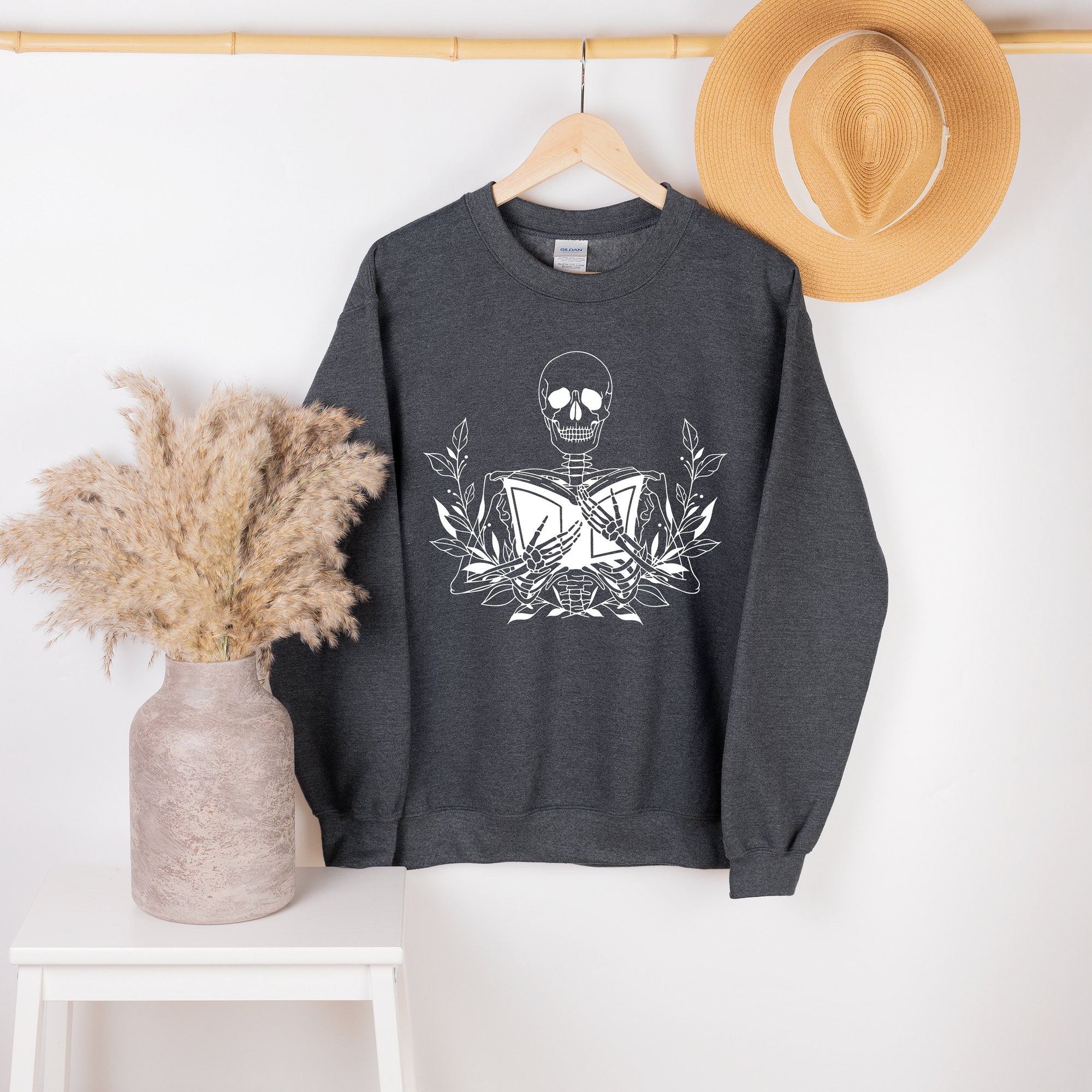 Skeleton With Book Reading Lovers Librarian Women's Halloween Sweatshirt image 4